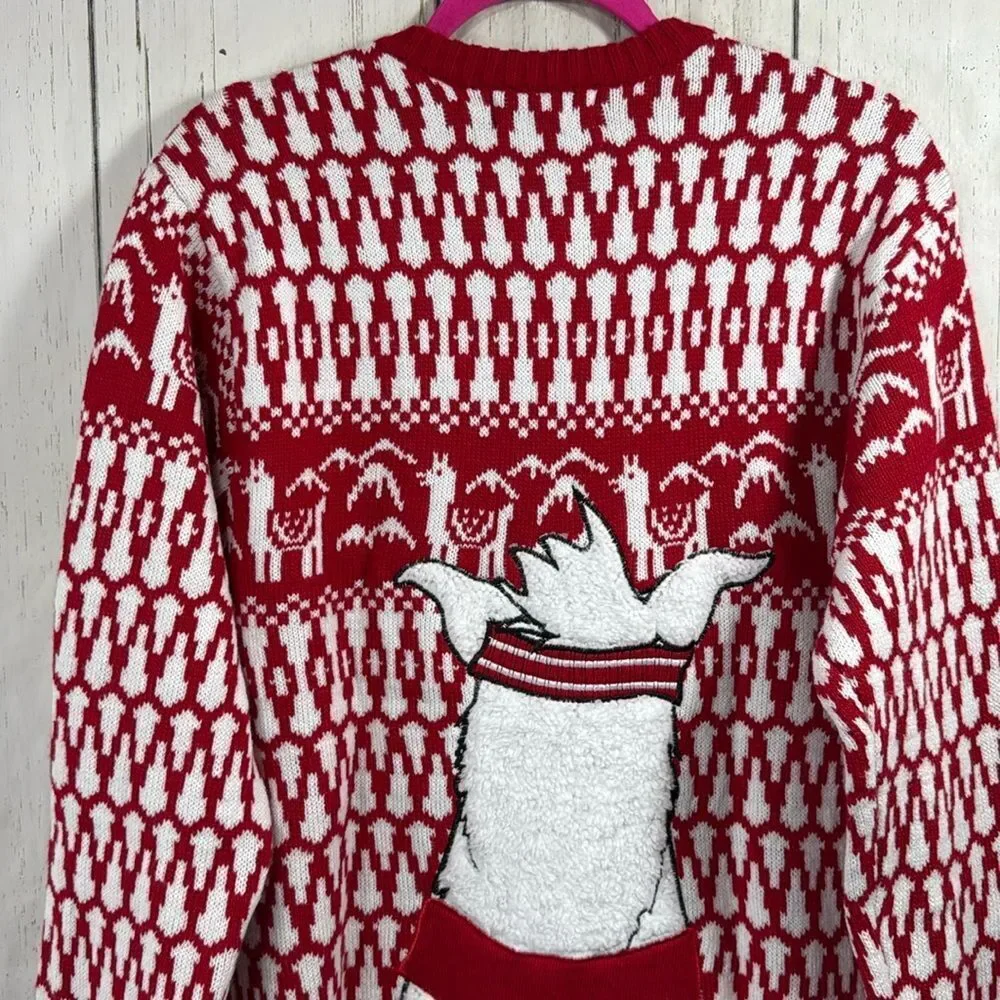 Blizzard Bay Llama Christmas Sweater Red White Fun Ugly Holiday Festive Winter